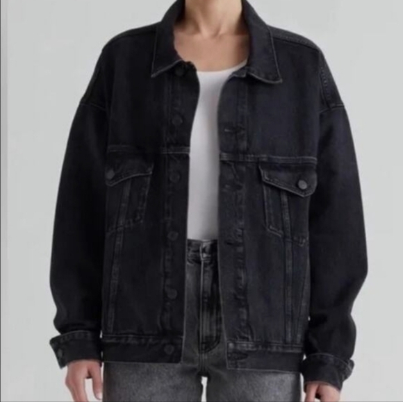 Edwin Jackets & Blazers - NWT Edwin By Anthropologie Alexa Irony Black Trucker Denim Jacket Sz L